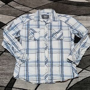 BKE ATHLETIC FIT PEARL SNAP-BUTTON PLAID LONG-SLEEVE SHIRT XL
